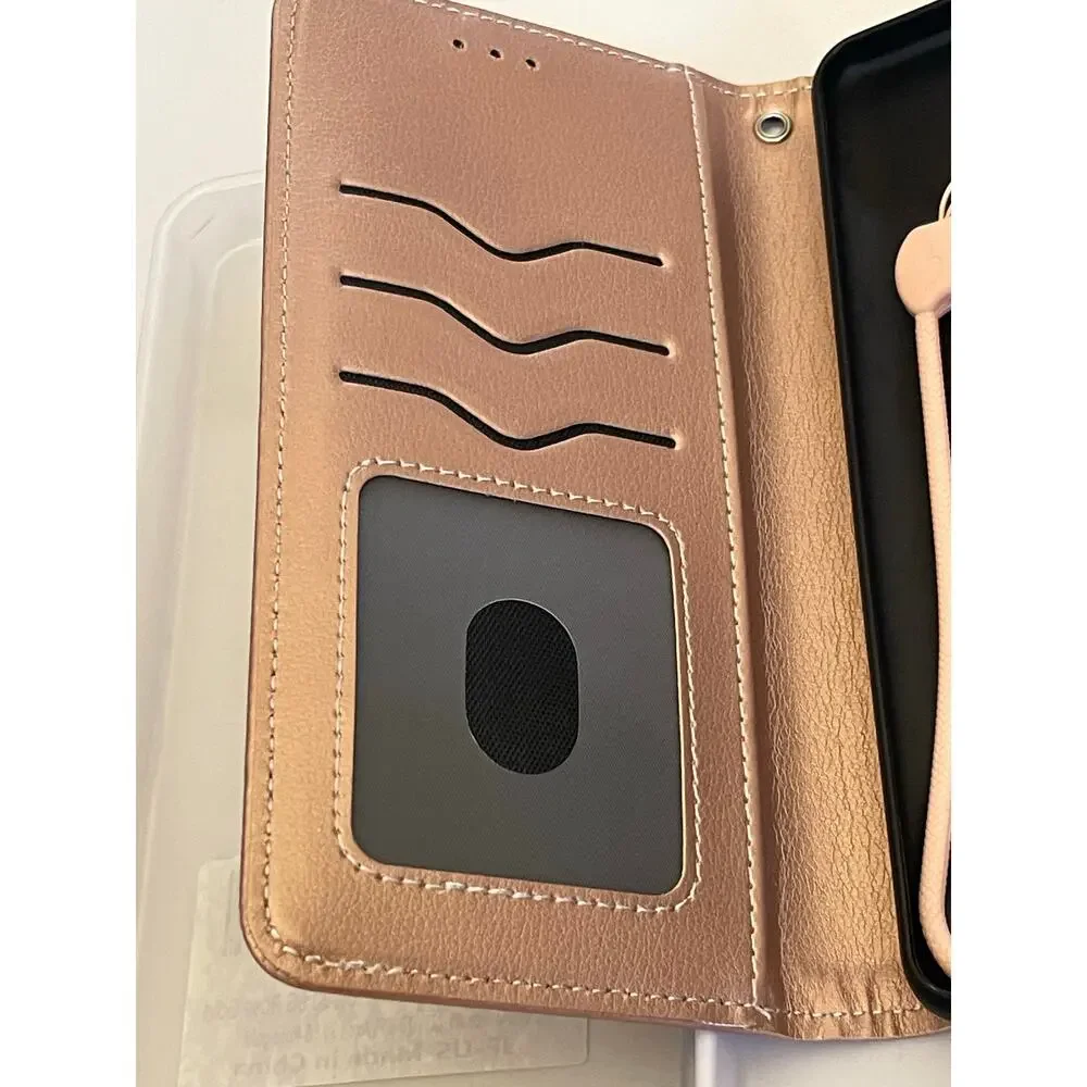 Rose Gold Wallet Case Wrist Strap Phone Case